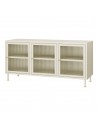 Tvbord i stål og glas H59 x B120 x D40 cm - Cremehvid/Klar rillet