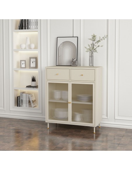 lavt vitrineskab vitrine beige stål metal skænk