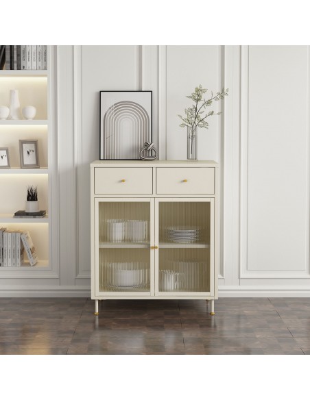 lavt vitrineskab vitrine beige stål metal skænk