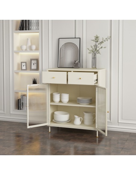 lavt vitrineskab vitrine beige stål metal skænk