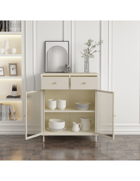 lavt vitrineskab vitrine beige stål metal skænk