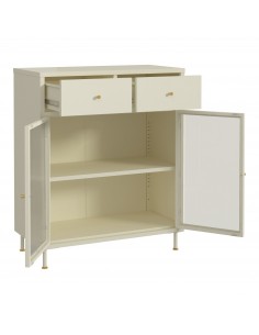 lavt vitrineskab vitrine beige stål metal skænk 2