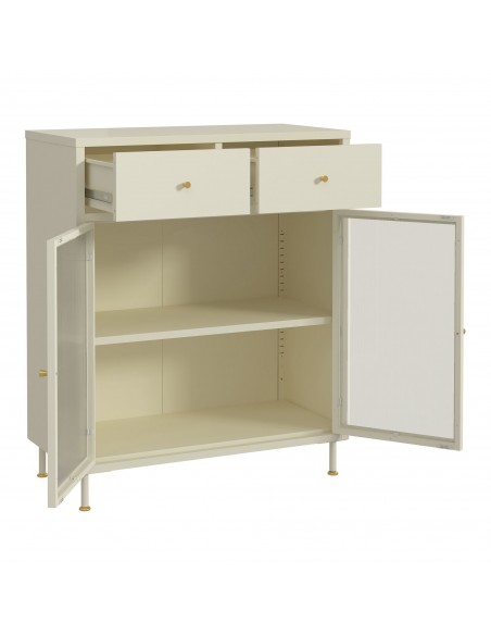 lavt vitrineskab vitrine beige stål metal skænk