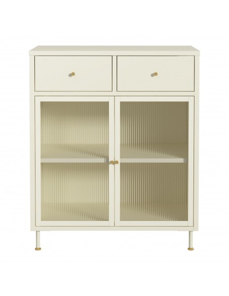 lavt vitrineskab vitrine beige stål metal skænk