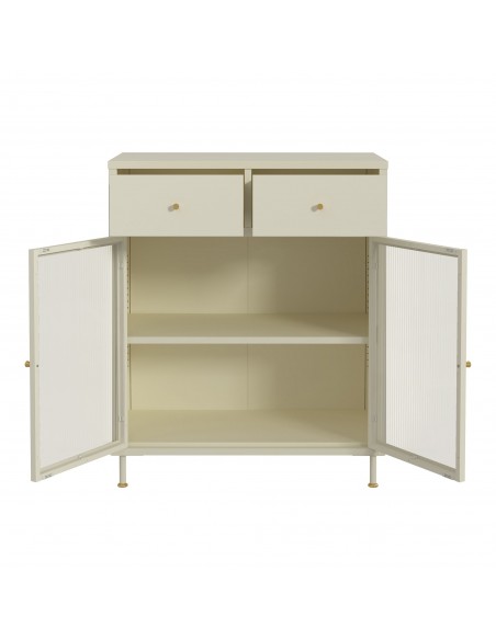 lavt vitrineskab vitrine beige stål metal skænk