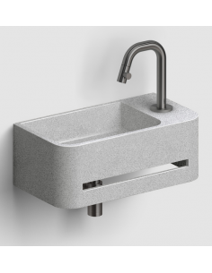 håndvask beton terrazzo grå moderne design badeværelsesindretning badeværelsesrenovering lille gæstetoilet 2