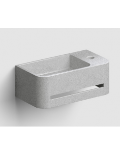 håndvask beton terrazzo grå moderne design badeværelsesindretning badeværelsesrenovering lille gæstetoilet