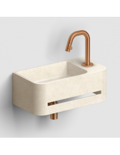 håndvask beton terrazzo beige moderne design badeværelsesindretning badeværelsesrenovering lille gæstetoilet 2