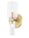 TABITHA Væglampe i stål og glas H25,4 cm 2 x G9 LED - Aldret messing/Klar rillet