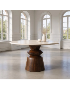 rundt spisebord 120 brun marmor beige