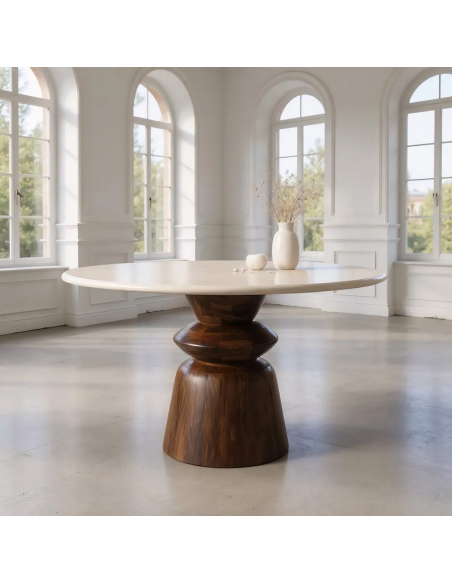 rundt spisebord 120 brun marmor beige