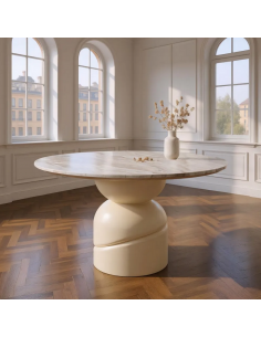 rundt spisebord 120 brun marmor beige