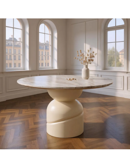 rundt spisebord 120 brun marmor beige