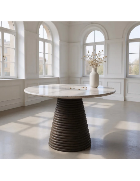 rundt spisebord 120 brun marmor grå