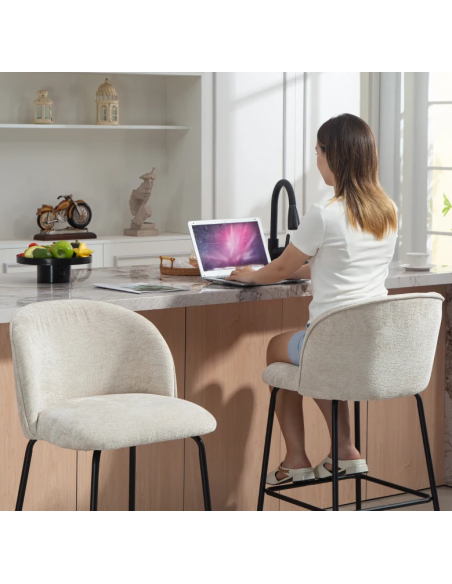 barstol stof beige billig moderne design køkken ryg ryglæn