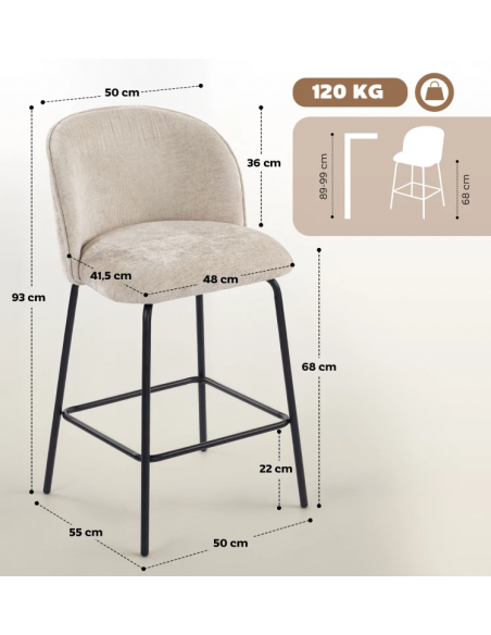 barstol stof beige billig moderne design køkken ryg ryglæn