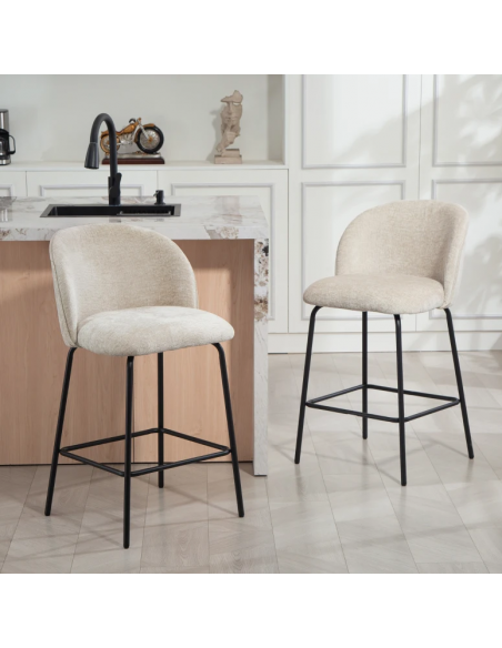 barstol stof beige billig moderne design køkken ryg ryglæn