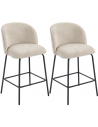 Sæt med 2 x barstole i metal og chenille H93 cm - Sort/Beige
