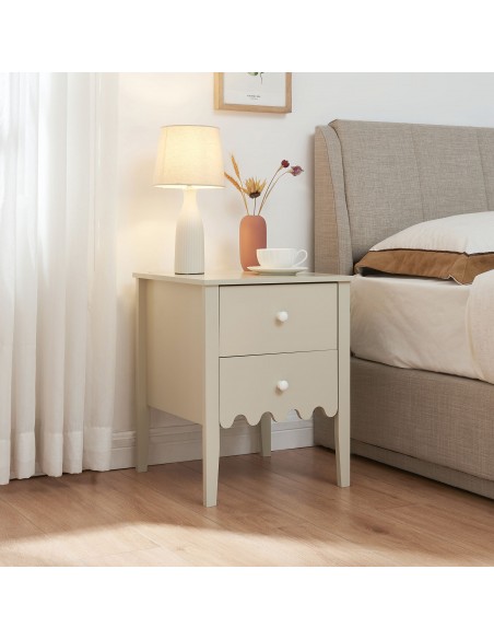 sengebord natbord hvid beige skuffer