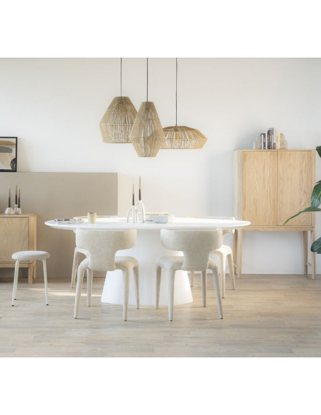 spisebordsstol armlæn beige stof moderne design