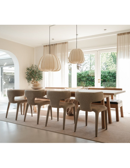 spisebordsstol armlæn beige stof moderne design