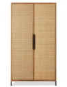 PIONEER Vitrineskab i jern, fyrretræ og rattan H180 cm - Industrielt sort/Rustik natur