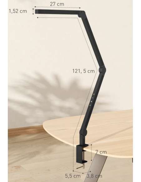 Bordlampe led skrivebord skrivebordslampe kontorlampe flexarm justerbar sort