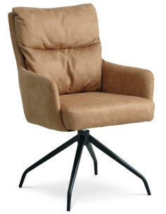 spisebordsstol med armlæn og drejefod læder sort brun