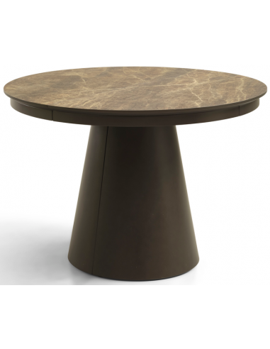 PEARL Rundt spisebord med udtræk i metal og HPL Ø110 x 110 - 240 cm - Brun/Mørkebrun marmoriseret