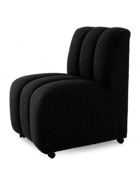 Spisebordsstol på hjul stof moderne design bouclé sort