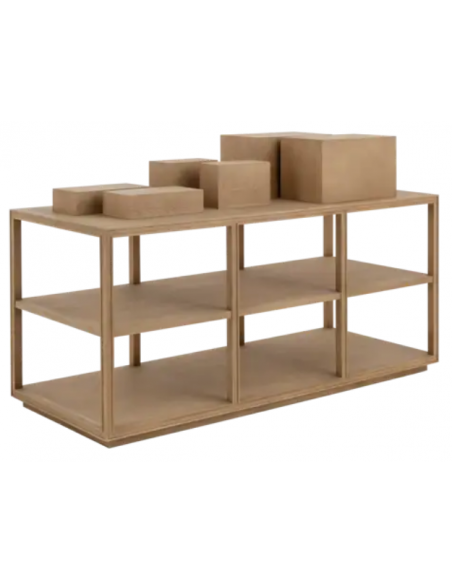 præsentationsbord egetræ eg træ butiksindretning præsentation butik bord indretning tøj tøjbutik