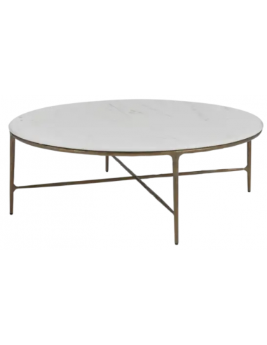 FLAMANT MARABELLE Rundt sofabord i jern og marmor É120 cm – Antik messing/Hvid marmor