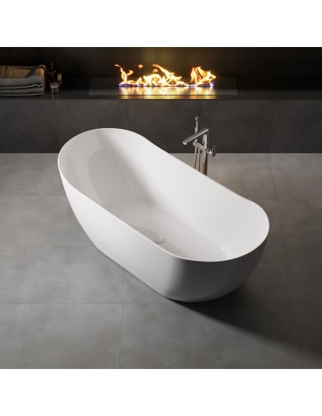 fritstående badekar 180 blank skinnende hvid akryl moderne design