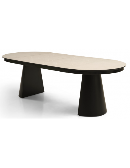 Rundt spisebord med udtræk 110 keramik sten sort