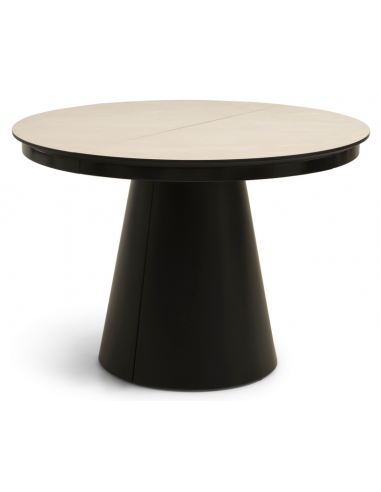 PEARL Rundt spisebord med udtræk i metal og HPL É110 x 110 – 240 cm – Sort/Lysegrå steneffekt