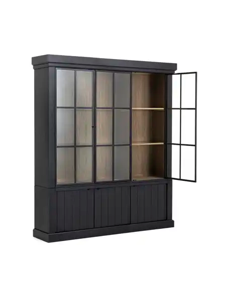 vitrineskab vitrine skab sort lys lamper belysning moderne design eg egetræ