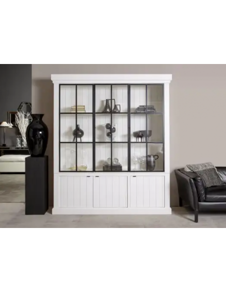 vitrineskab vitrine skab lys lamper belysning moderne design træ hvid