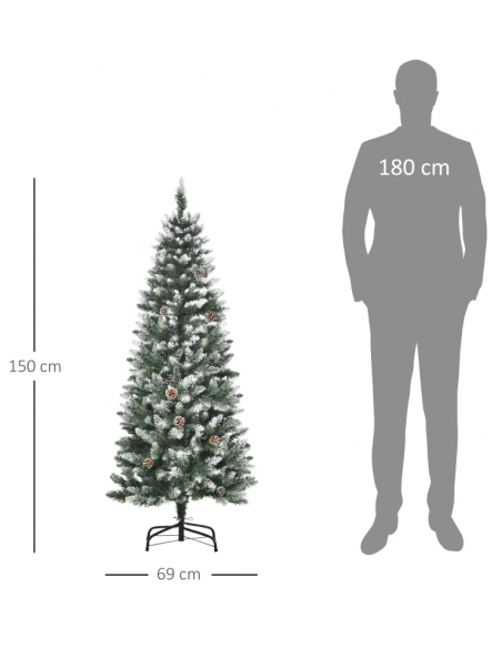 kunstigt juletræ 150 cm plastik grønt julepynt sne hvidt kogler kunstigt juletræ 150 cm plastik grønt julepynt sne hvidt kogler