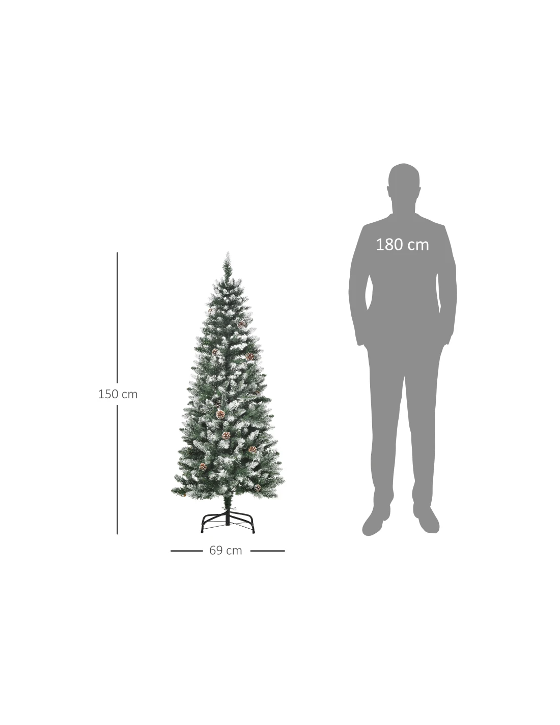 kunstigt juletræ 150 cm plastik grønt julepynt sne hvidt kogler kunstigt juletræ 150 cm plastik grønt julepynt sne hvidt kogler