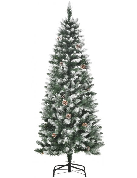 kunstigt juletræ 150 cm plastik grønt julepynt sne hvidt kogler kunstigt juletræ 150 cm plastik grønt julepynt sne hvidt kogler