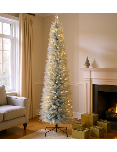 kunstigt juletræ 210 cm plastik grønt julepynt sne hvidt led lys kunstigt juletræ 210 cm plastik grønt julepynt sne hvidt led lys
