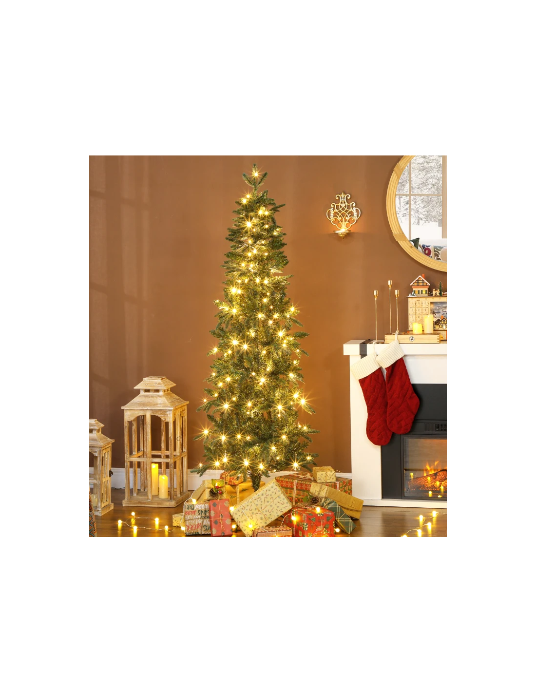 kunstigt juletræ 180 cm plastik grønt julepynt sne hvidt led lys kunstigt juletræ 180 cm plastik grønt julepynt sne hvidt led lys