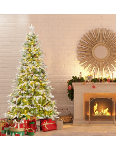 kunstigt juletræ 190 cm plastik grønt julepynt sne led lys 2