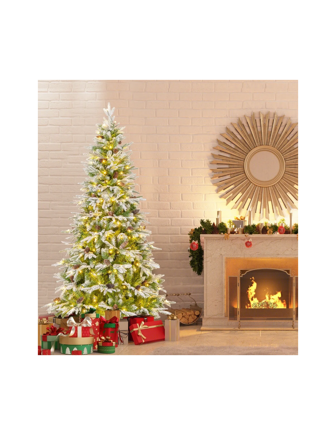 kunstigt juletræ 190 cm plastik grønt julepynt sne led lys kunstigt juletræ 190 cm plastik grønt julepynt sne led lys