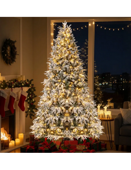 kunstigt juletræ 270 cm plastik grønt julepynt sne led lys kunstigt juletræ 270 cm plastik grønt julepynt sne led lys