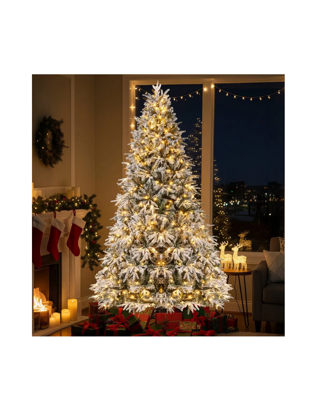 kunstigt juletræ 270 cm plastik grønt julepynt sne led lys kunstigt juletræ 270 cm plastik grønt julepynt sne led lys