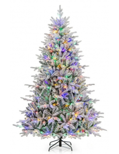 kunstigt juletræ 218 cm plastik grønt julepynt sne led lys farvede