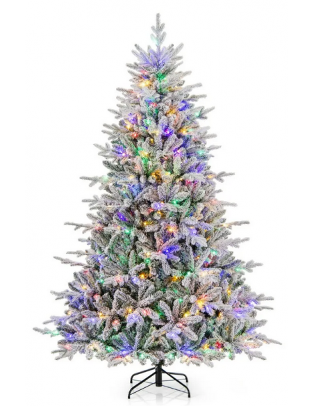 kunstigt juletræ 218 cm plastik grønt julepynt sne led lys farvede kunstigt juletræ 218 cm plastik grønt julepynt sne led lys farvede