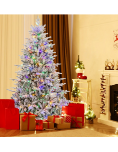 kunstigt juletræ 218 cm plastik grønt julepynt sne led lys farvede 2