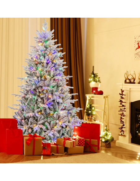 kunstigt juletræ 218 cm plastik grønt julepynt sne led lys farvede kunstigt juletræ 218 cm plastik grønt julepynt sne led lys farvede